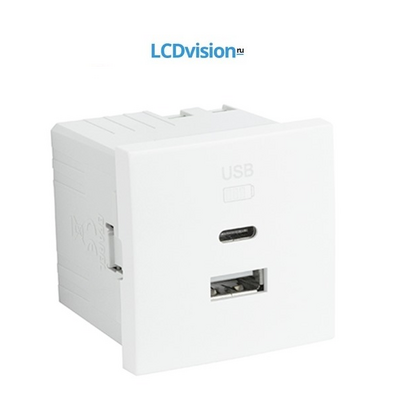 Встраиваемый модуль 45х45 USB-порт зарядка х 2 (тип A + тип C) 20 Вт Efapel 45381 USB Double Charger Type A + Type C - 2 Modules