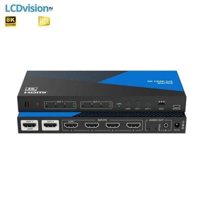 Матричный коммутатор HDMI 4х2 8K HDMI 2.1 с деэмбеддером, eARC и даунскейлером Lideo MX42A-8K Матричный коммутатор HDMI 4х2 8K HDMI 2.1 с деэмбеддером, eARC и даунскейлером Lideo MX42A-8K